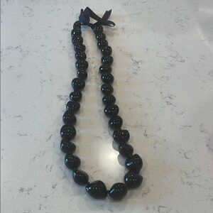 Hawaii Black Beaded Necklace with sRibbon. Unisex